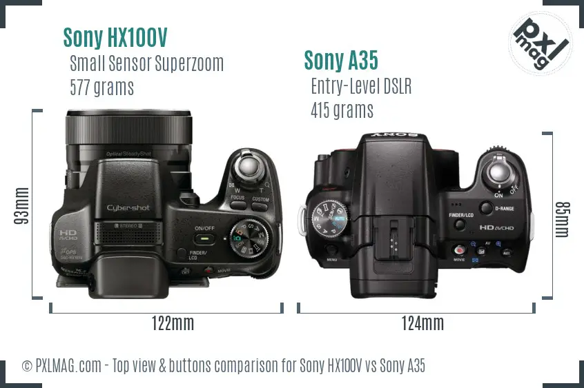 Sony HX100V vs Sony A35 top view buttons comparison