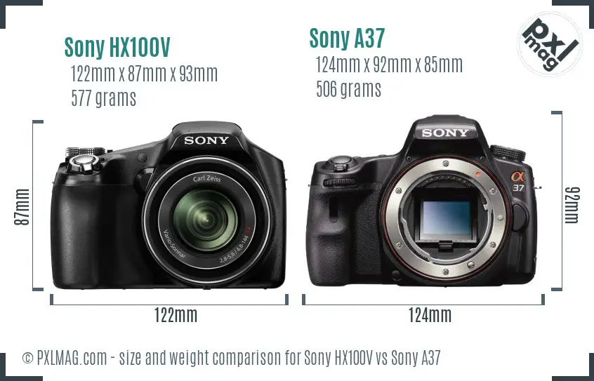 Sony HX100V vs Sony A37 size comparison