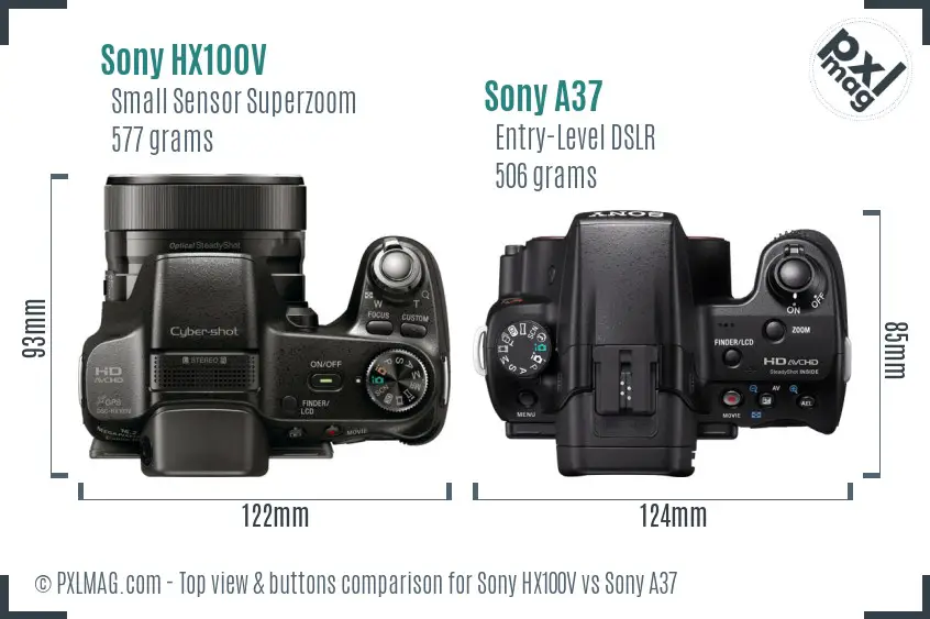 Sony HX100V vs Sony A37 top view buttons comparison