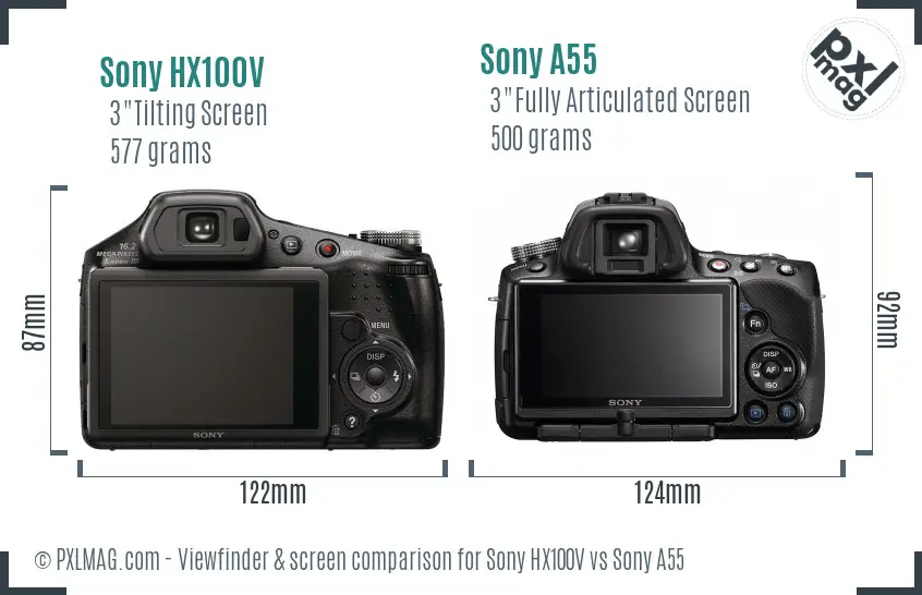 Sony HX100V vs Sony A55 Screen and Viewfinder comparison