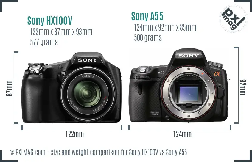 Sony HX100V vs Sony A55 size comparison