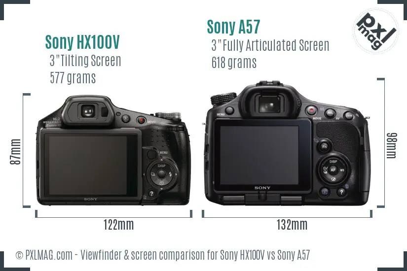 Sony HX100V vs Sony A57 Screen and Viewfinder comparison