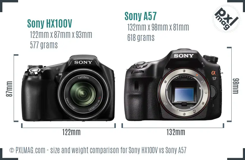 Sony HX100V vs Sony A57 size comparison