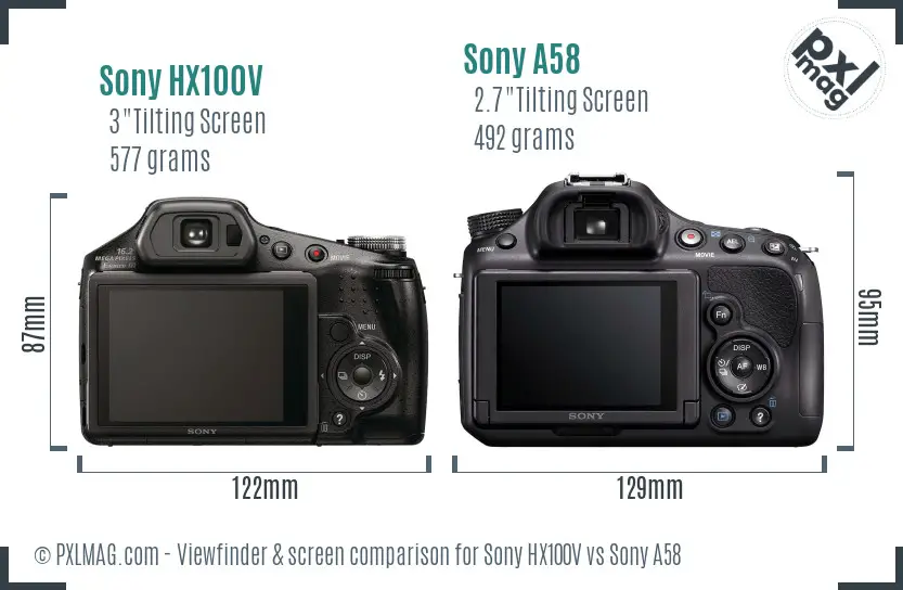 Sony HX100V vs Sony A58 Screen and Viewfinder comparison