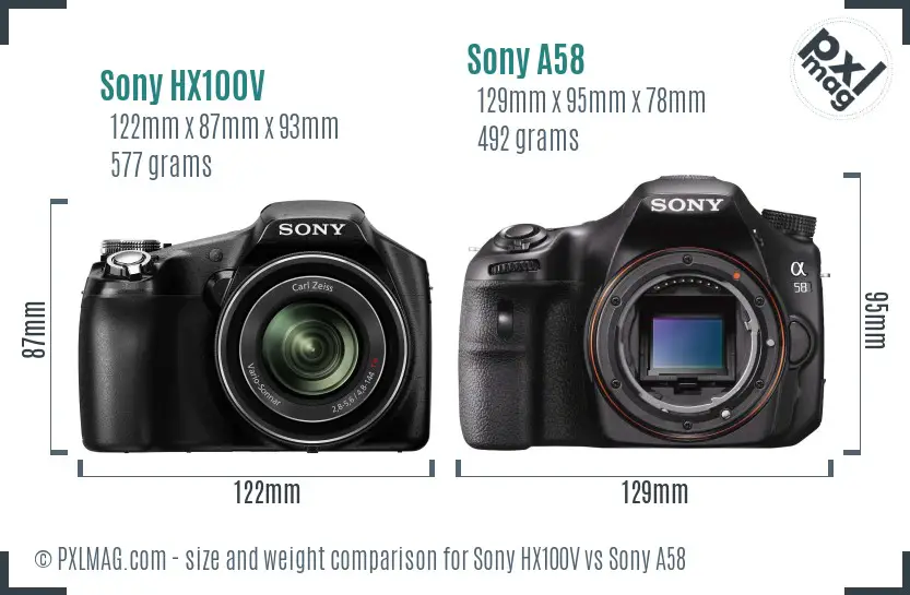 Sony HX100V vs Sony A58 size comparison