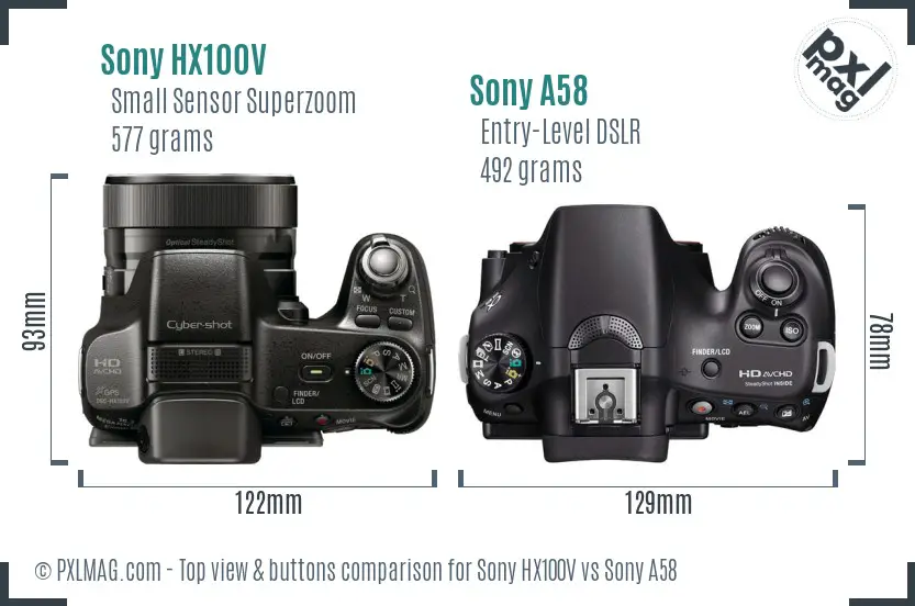 Sony HX100V vs Sony A58 top view buttons comparison