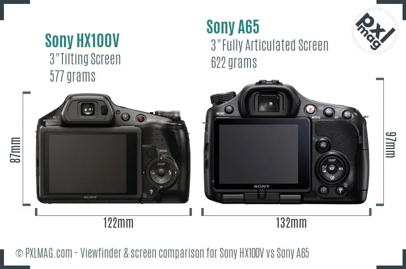 Sony HX100V vs Sony A65 Screen and Viewfinder comparison