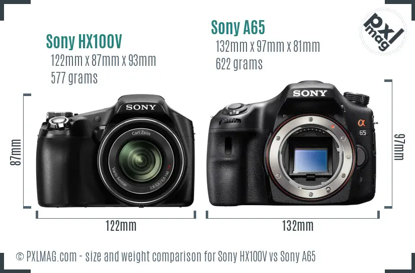 Sony HX100V vs Sony A65 size comparison