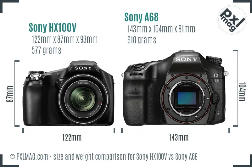 Sony HX100V vs Sony A68 size comparison