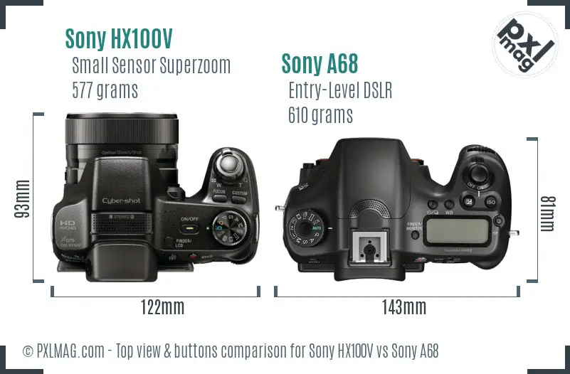 Sony HX100V vs Sony A68 top view buttons comparison