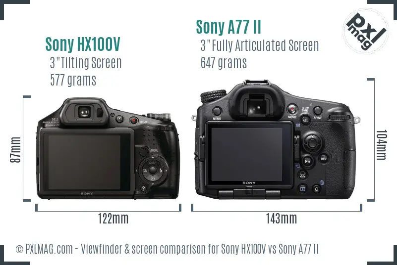 Sony HX100V vs Sony A77 II Screen and Viewfinder comparison