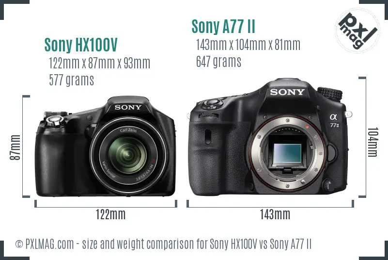 Sony HX100V vs Sony A77 II size comparison