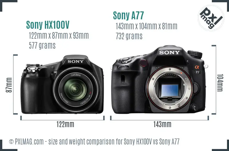 Sony HX100V vs Sony A77 size comparison