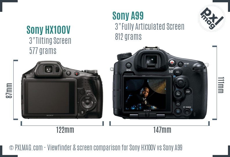 Sony HX100V vs Sony A99 Screen and Viewfinder comparison