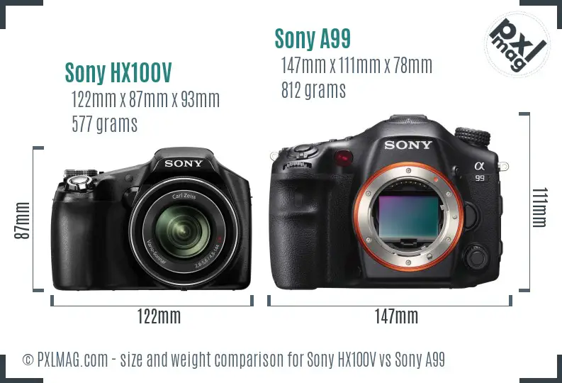 Sony HX100V vs Sony A99 size comparison