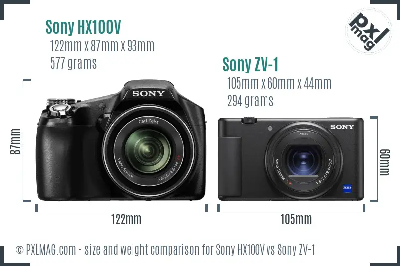 Sony HX100V vs Sony ZV-1 size comparison