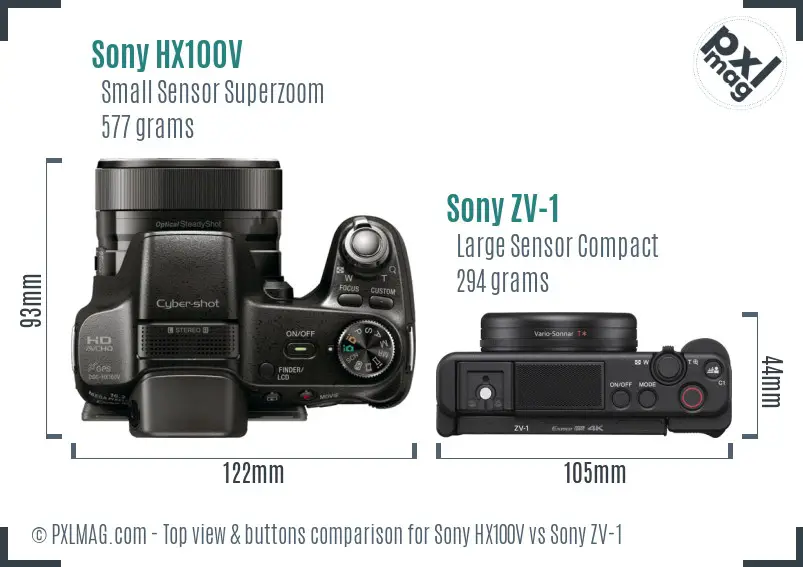 Sony HX100V vs Sony ZV-1 top view buttons comparison