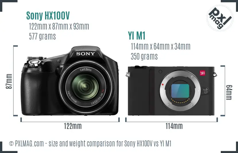 Sony HX100V vs YI M1 size comparison