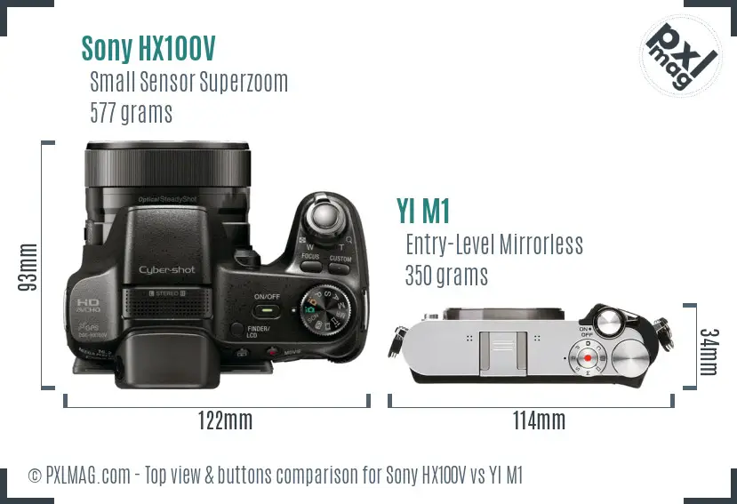 Sony HX100V vs YI M1 top view buttons comparison