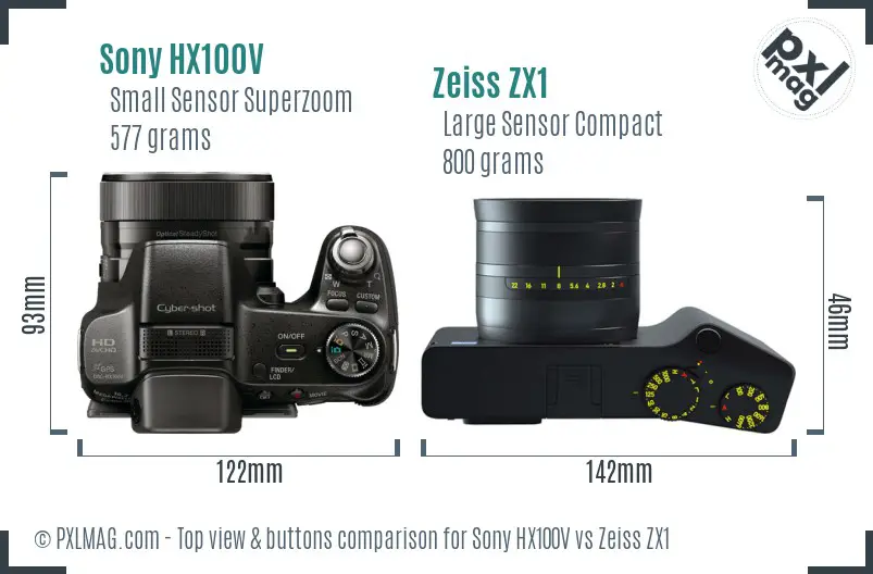 Sony HX100V vs Zeiss ZX1 top view buttons comparison