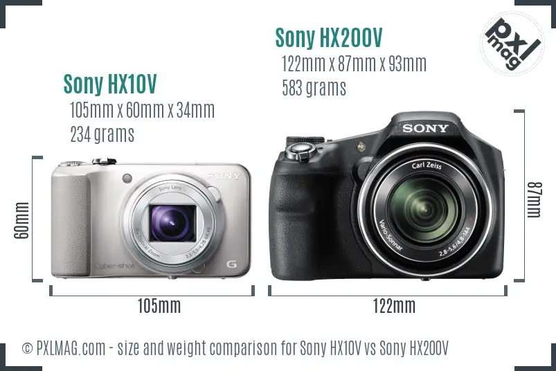 Sony HX10V vs Sony HX200V size comparison