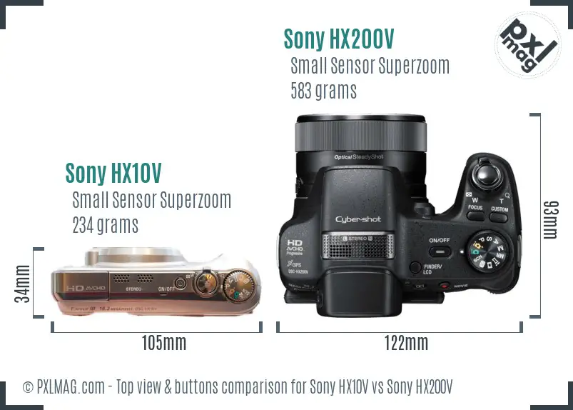 Sony HX10V vs Sony HX200V top view buttons comparison