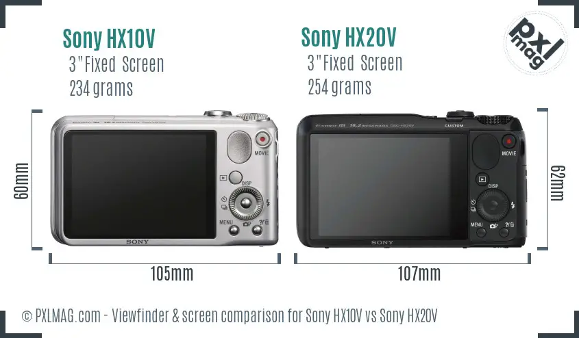 Sony HX10V vs Sony HX20V Screen and Viewfinder comparison
