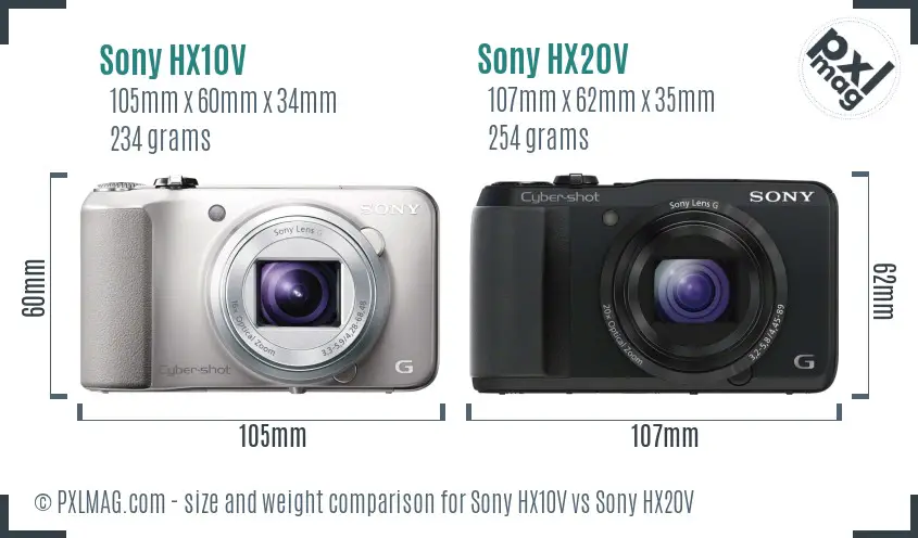 Sony HX10V vs Sony HX20V size comparison