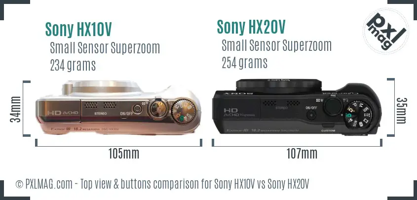 Sony HX10V vs Sony HX20V top view buttons comparison