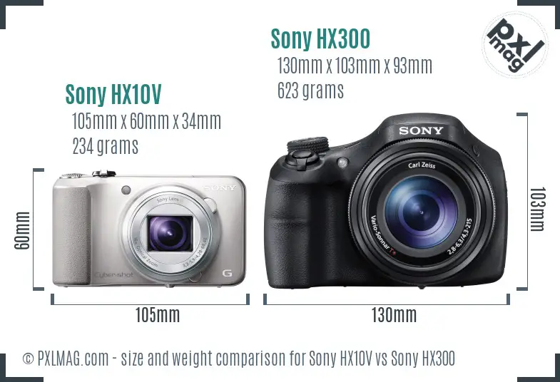 Sony HX10V vs Sony HX300 size comparison