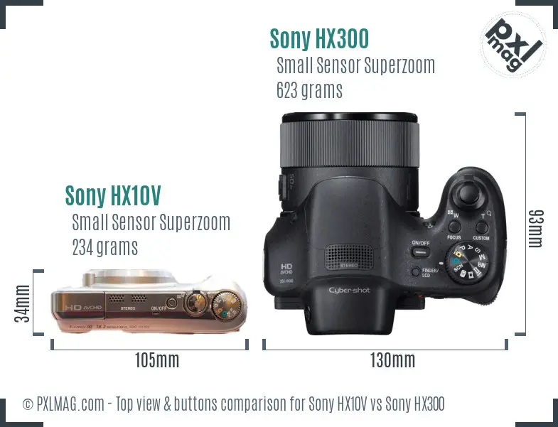 Sony HX10V vs Sony HX300 top view buttons comparison