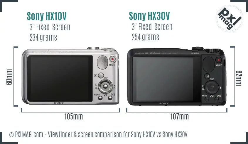 Sony HX10V vs Sony HX30V Screen and Viewfinder comparison
