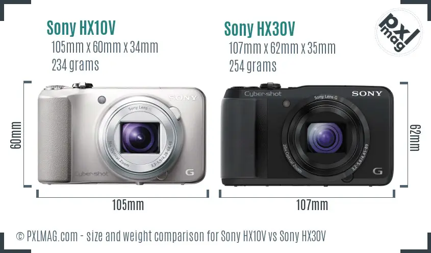 Sony HX10V vs Sony HX30V size comparison
