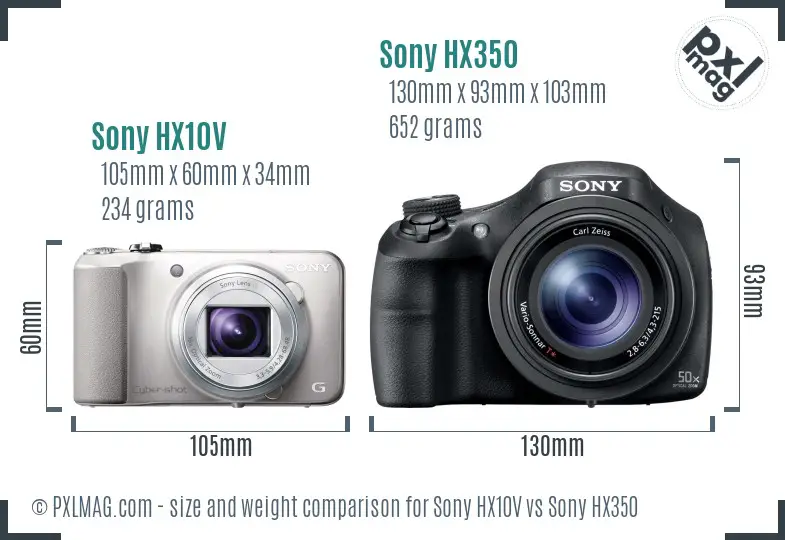 Sony HX10V vs Sony HX350 size comparison