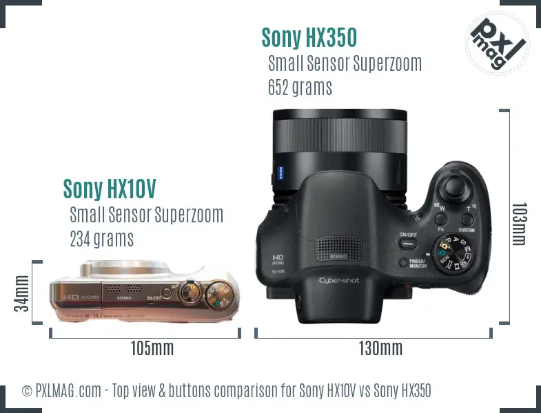 Sony HX10V vs Sony HX350 top view buttons comparison