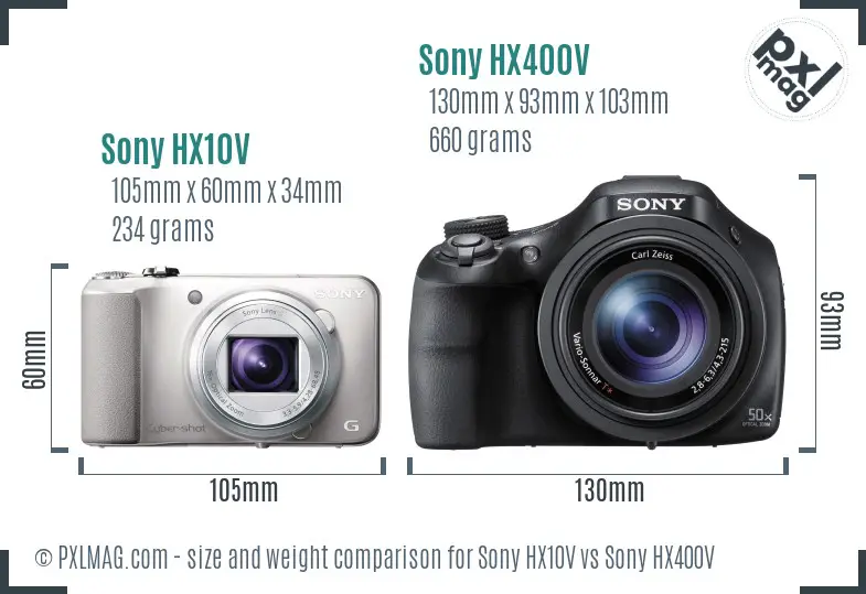Sony HX10V vs Sony HX400V size comparison