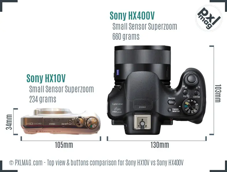 Sony HX10V vs Sony HX400V top view buttons comparison