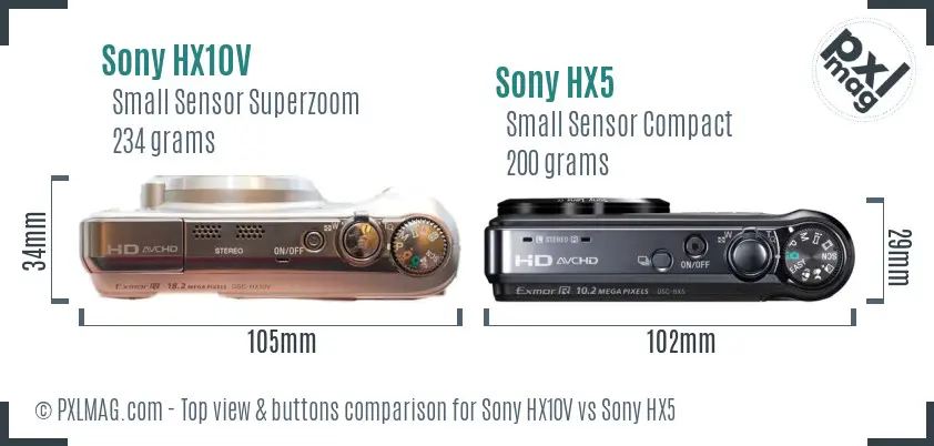 Sony HX10V vs Sony HX5 top view buttons comparison