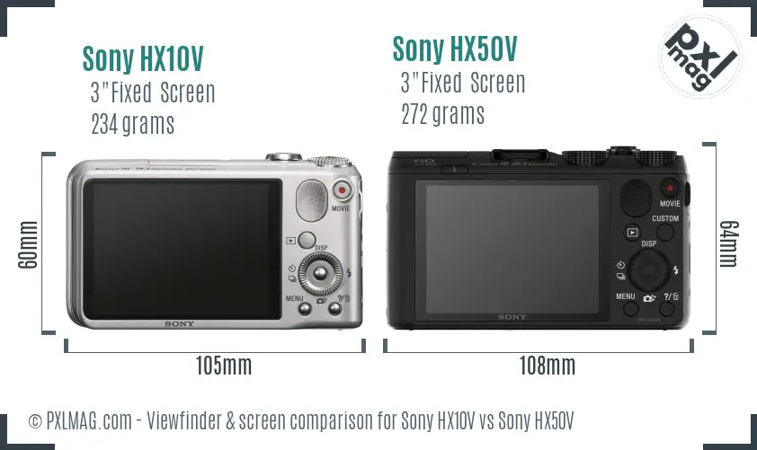 Sony HX10V vs Sony HX50V Screen and Viewfinder comparison