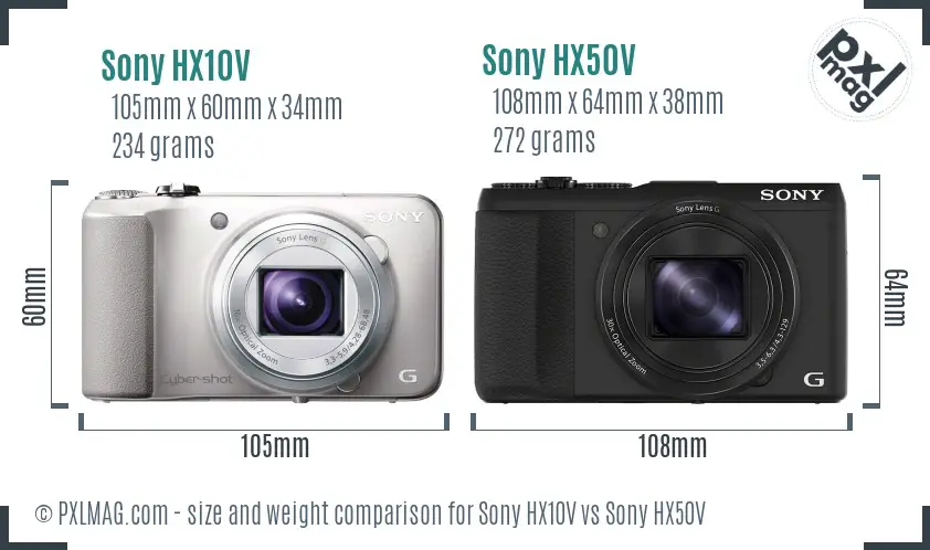 Sony HX10V vs Sony HX50V size comparison