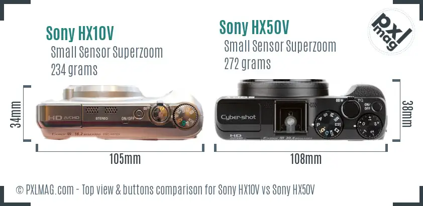Sony HX10V vs Sony HX50V top view buttons comparison