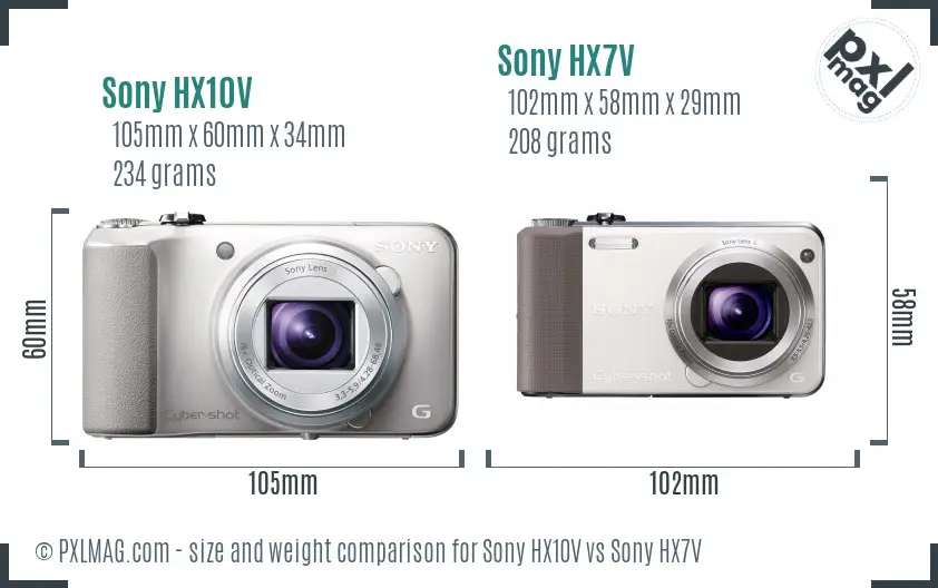 Sony HX10V vs Sony HX7V size comparison