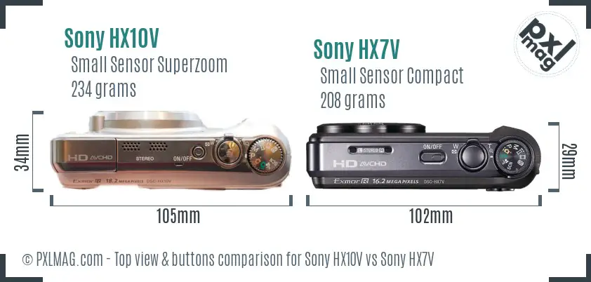 Sony HX10V vs Sony HX7V top view buttons comparison