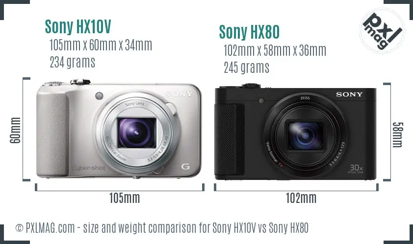 Sony HX10V vs Sony HX80 size comparison