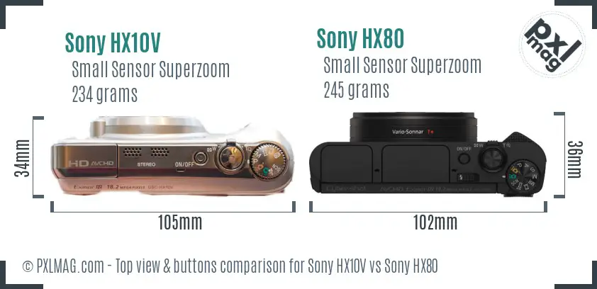 Sony HX10V vs Sony HX80 top view buttons comparison