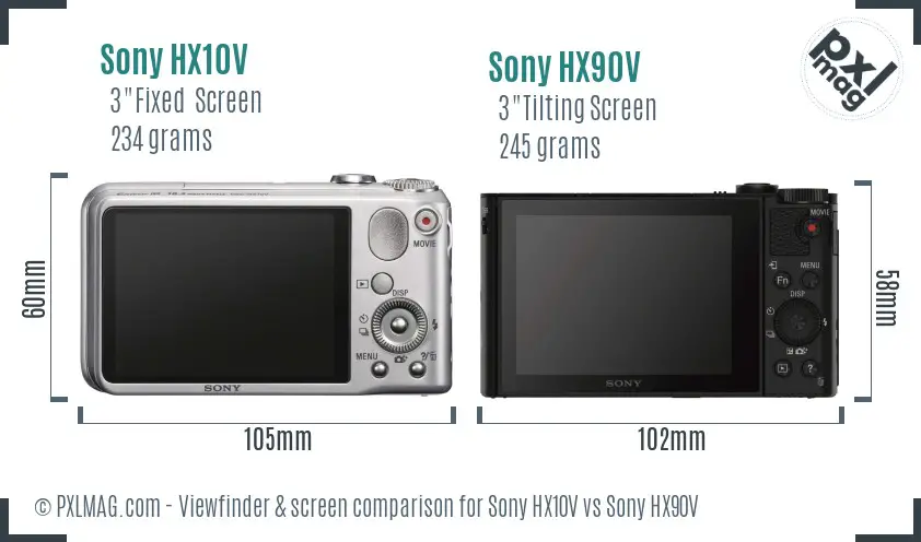 Sony HX10V vs Sony HX90V Screen and Viewfinder comparison