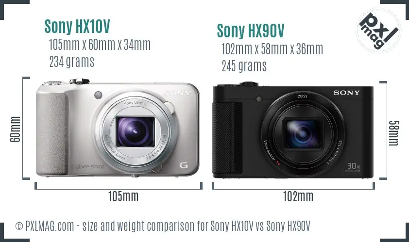 Sony HX10V vs Sony HX90V size comparison