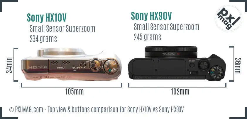 Sony HX10V vs Sony HX90V top view buttons comparison