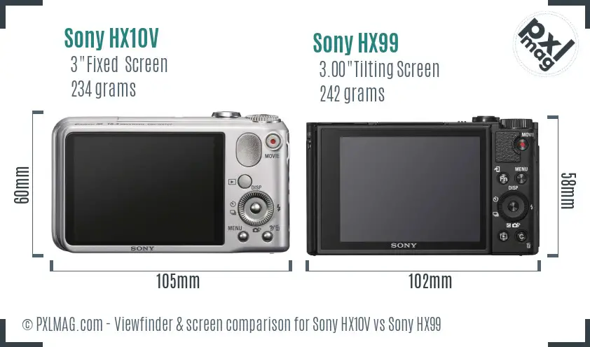 Sony HX10V vs Sony HX99 Screen and Viewfinder comparison