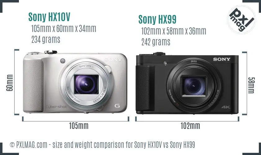 Sony HX10V vs Sony HX99 size comparison